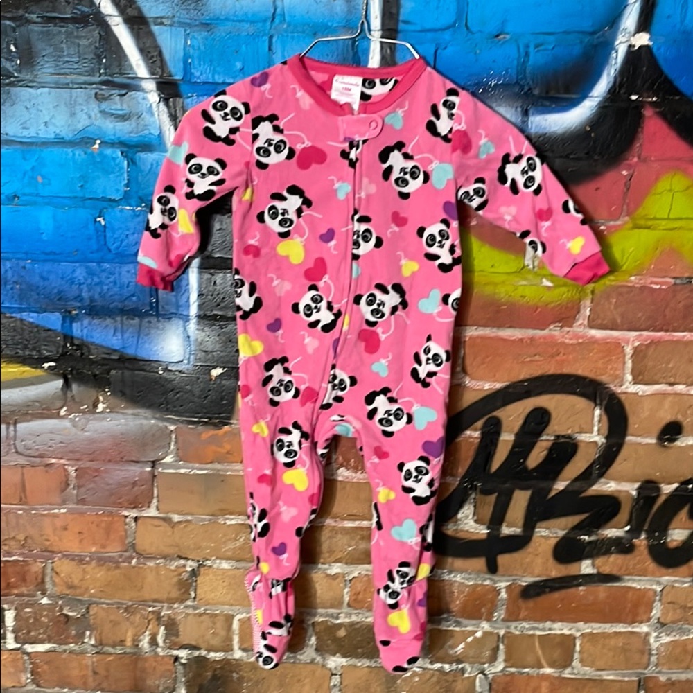 GARANIMALS-baby’s girl’s pink ‘PANDA’ print long sleeve full-zip footed pajamas
